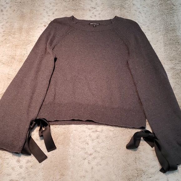 J.Crew Mercantile Grey Crew Neck Sweater Long Sleeve With Bow Detailing Size S - Picture 3 of 7